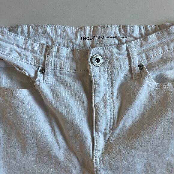 INC Denim, High Rise Straight Leg, White Jeans, Size 6/28, Frayed Holes - Picture 3 of 5